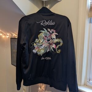Young & Reckless Black Bomber Jacket with Embroidered Design